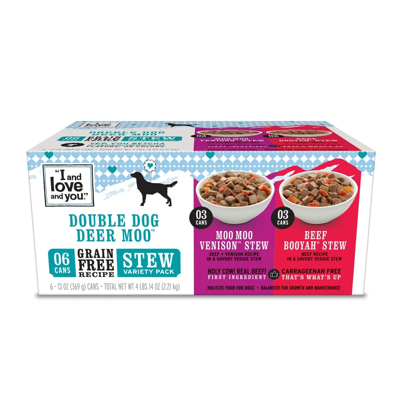 Nourriture humide pour chien I AND LOVE AND YOU – Double Dog Deer Moo, Boeuf + Venaison, Sans céréales, Lot de 6x374 ml