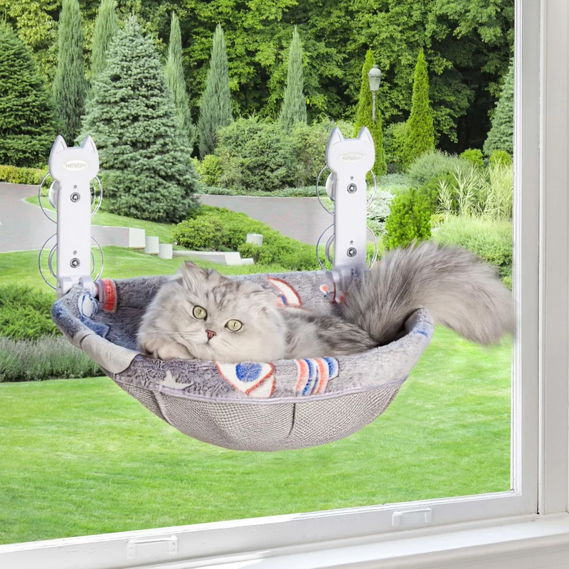 HiPetpy Perchoir Fenêtre pour Chat – Lumineux, Pliable et Sans Outils (Couchage Profond, 1 pièce - M)