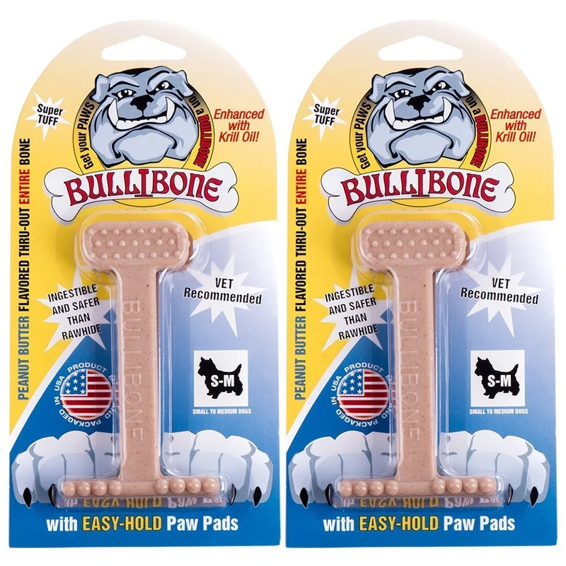 Bullibone – Os en Nylon pour Chiens Mâcheurs Agressifs – Os Dentaire Saveur Beurre de Cacahuète, Lot de 2