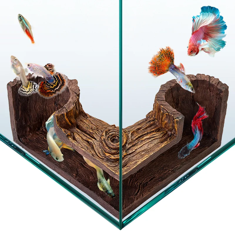 FISHNOSH Aquarium Cave – Cachette naturelle en bois sans BPA pour coins d’aquarium | 13 cm x 5 cm x 7 cm