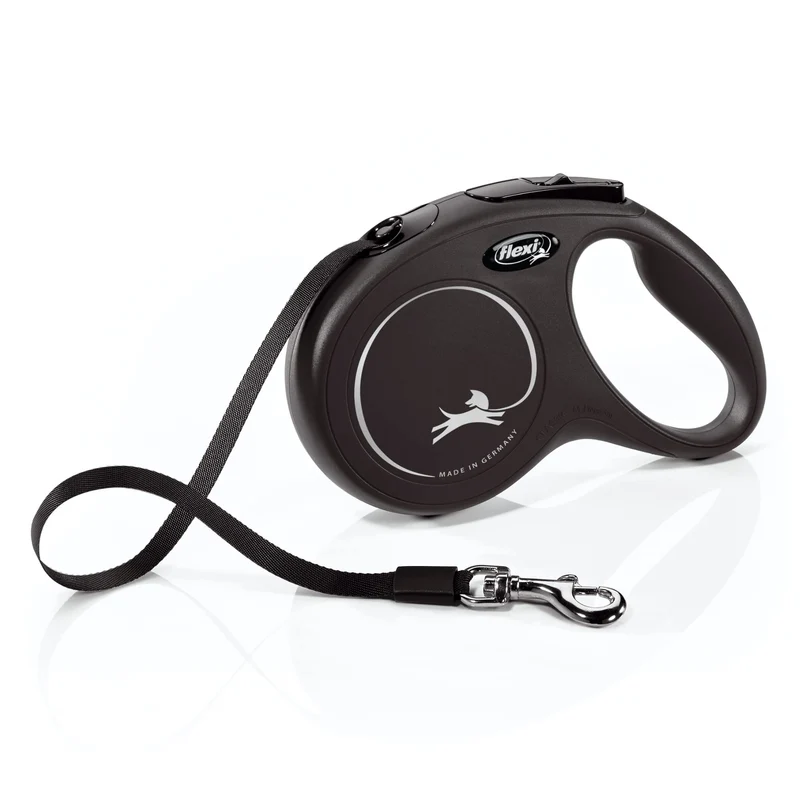 FLEXI New Classic Tape – Laisse Rétractable pour Chiens Moyens jusqu'à 25 kg, 16 pieds, Noir | Frein à Une Main, Pause et Verrouillage | Qualité Allemande