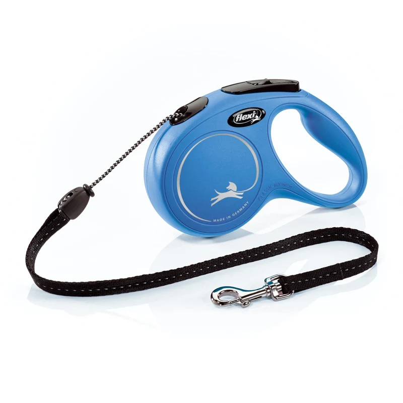 FLEXI New Classic Laisse Rétractable en Corde – Pour Chiens Moyens jusqu’à 20 kg, 16 pieds, Bleu | Frein à Une Main | Qualité Allemande