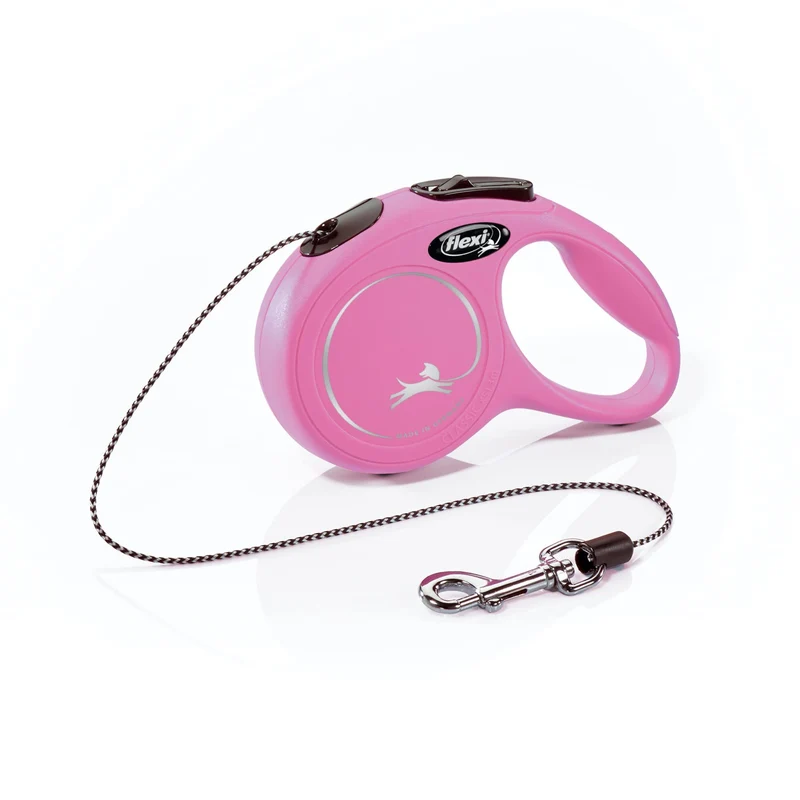 FLEXI Classic XS – Laisse Rétractable à Corde Rose pour Chiens Miniatures (≤8 kg) | Ultra Compacte, Poignée à Trois Doigts, Qualité Allemande, Sans Enchevêtrement, Frein à Une Main, Pause et Verrouillage