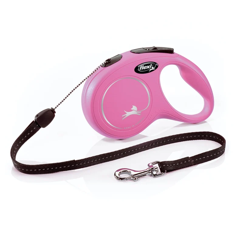 FLEXI New Classic – Laisse rétractable corde pour chien petit (≤12 kg), 16 ft, rose | Frein à une main et guidage anti-enchevêtrement