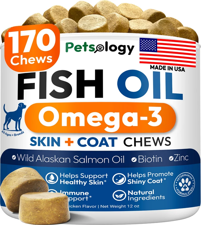 Petsology Omega-3 pour Chien – 170 Friandises pour Peau et Pelage (EPA et DHA)