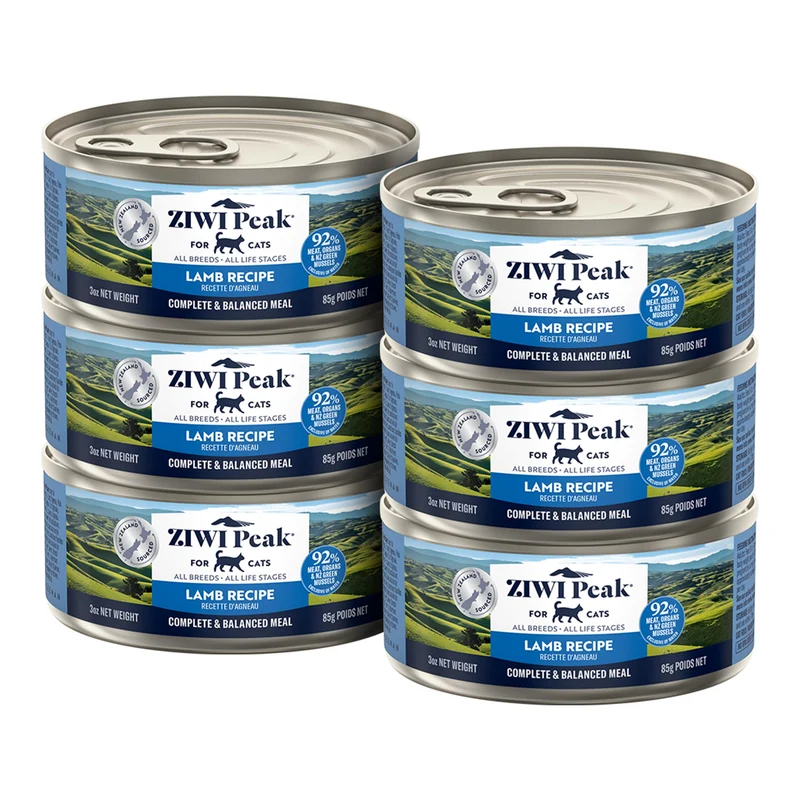 ZIWI Peak Nourriture humide pour chats – Agneau, Sans céréales, Protéines élevées – Lot de 6 boîtes 85 g