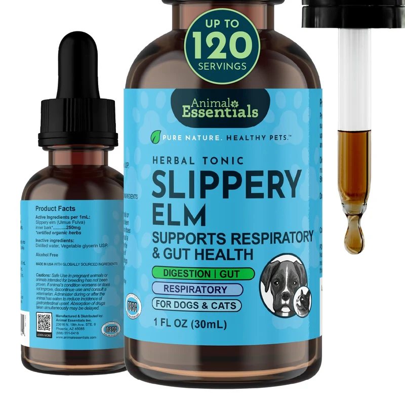 Animal Essentials Slippery Elm – Gouttes d’orme glissant pour chiens et chats – Digestion, gorge et reflux – 1 fl oz