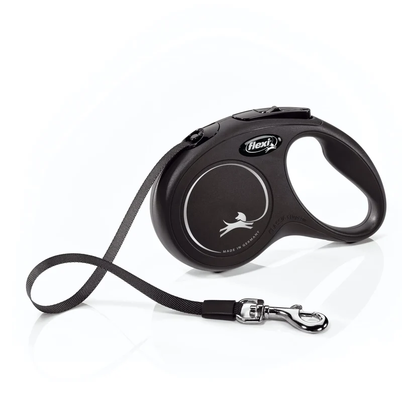FLEXI Nouvelle Classic Laisse Rétractable pour Chiens Petits jusqu'à 15 kg – 4,9 m, Noir | Frein à Une Main, Pause, Verrouillage | Qualité Allemande