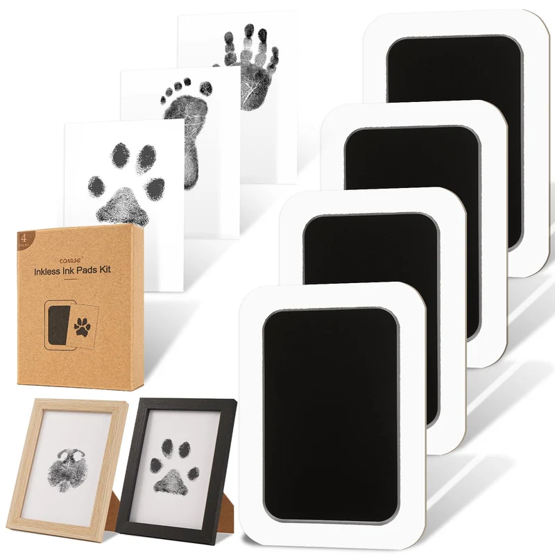catose Kit d’empreintes sans encre pour chiens, chats et bébés – Cadres en bois inclus, impressions propres