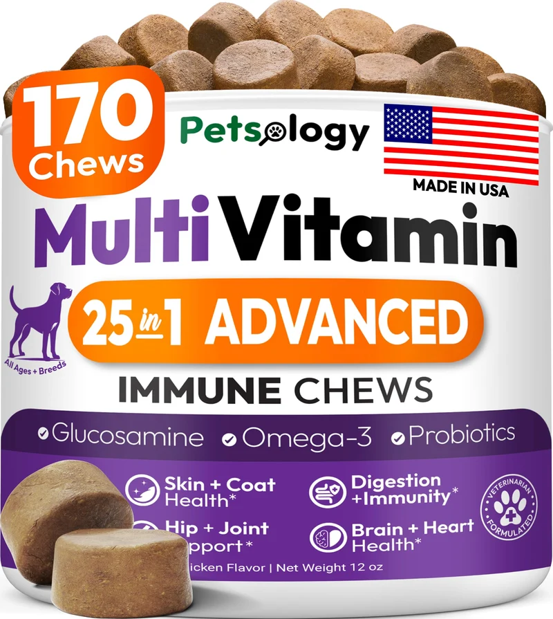 Petsology – Multivitamine à croquer pour chien (170 bouchées) – Soin des articulations, immunité, peau et digestion