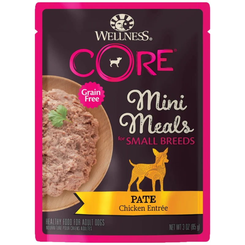 Wellness CORE Pâté Poulet – Nourriture humide sans céréales pour petit chien, sachets 3 oz (12 paquets)