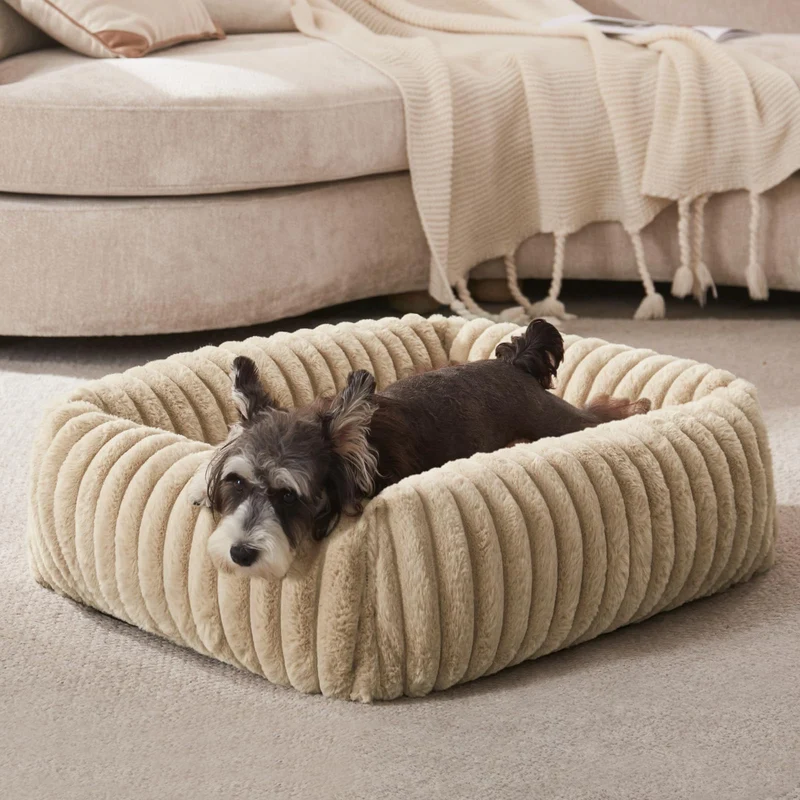 FURTIME Lit Chien Petit Orthopédique Lavable Beige 20x19x6 po