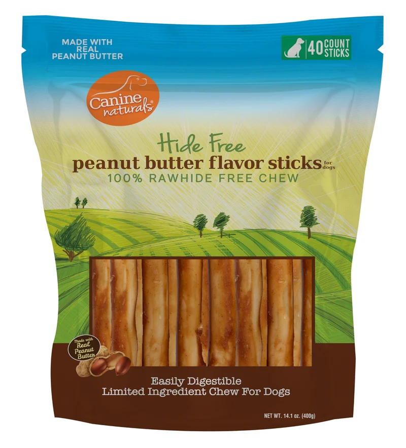 Canine Naturals Peanut Butter Chew – Sans Rawhide, au Beurre d'Arachide, 40 bâtons de 5 pouces