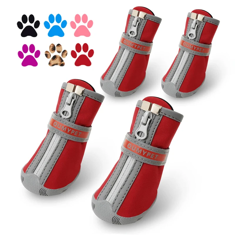 QUMY Chaussures pour Chien Petit Rouge – Bottes Étanches et Antidérapantes, Taille 2