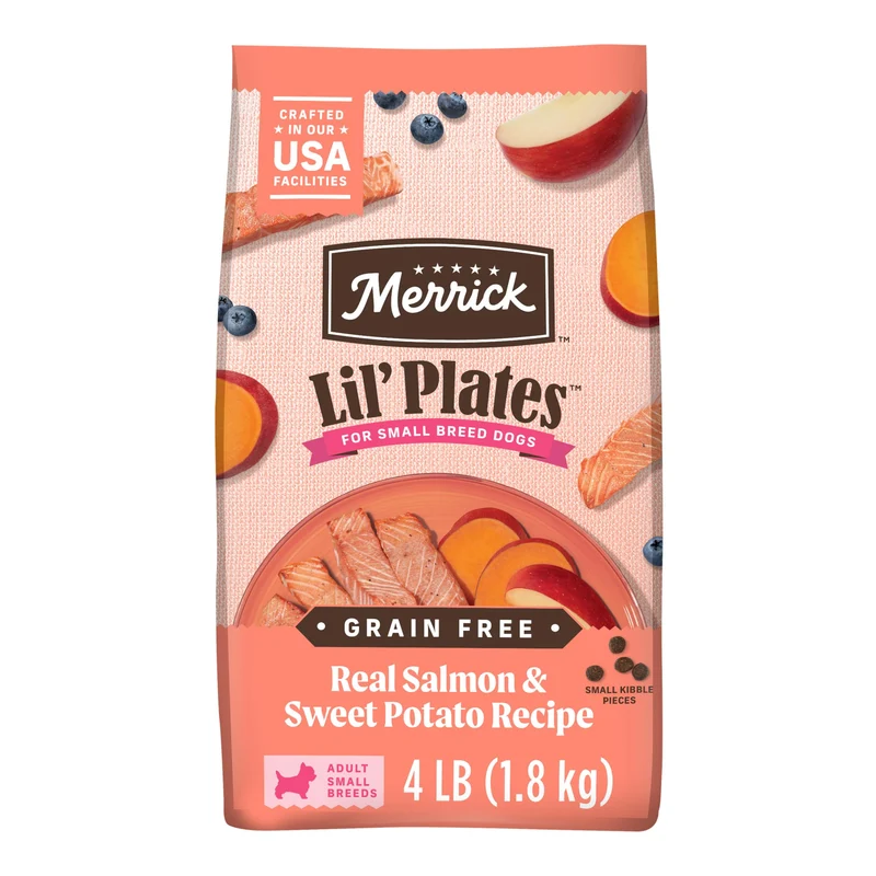 Merrick Lil’ Plates – Alimentation sèche sans céréales pour petits chiens, Saumon réel et Patate douce – 1,8 kg