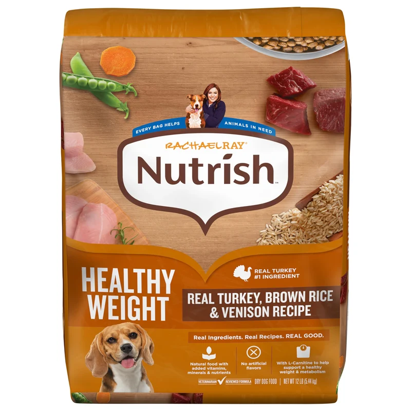 Nutrish Rachael Ray Poids Sain – Croquettes Chien Adulte Dinde Réelle, Riz Brun & Venaison (Sac 5,4 kg)