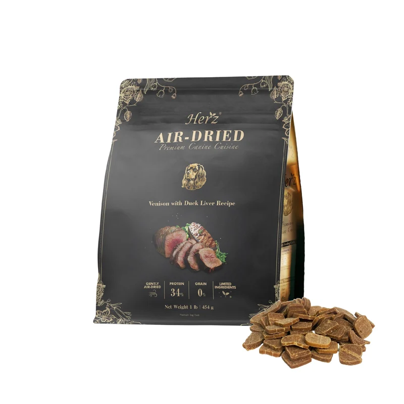 Herz Alimentation seche pour chien Venaison et Foie de Canard 1 lb – Sans céréales, Haute Protéine