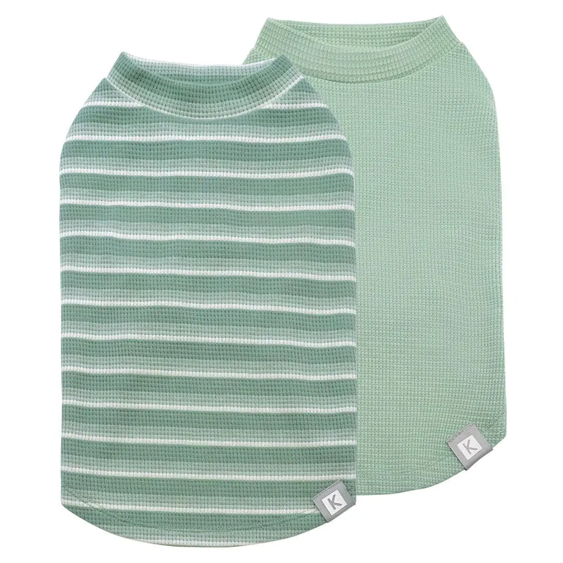 KYEESE Lot de 2 Gilets Chien en Maille Waffle – Vêtements Sans Manches Respirants pour Petits Chiens (Vert et Rayures) – Taille L