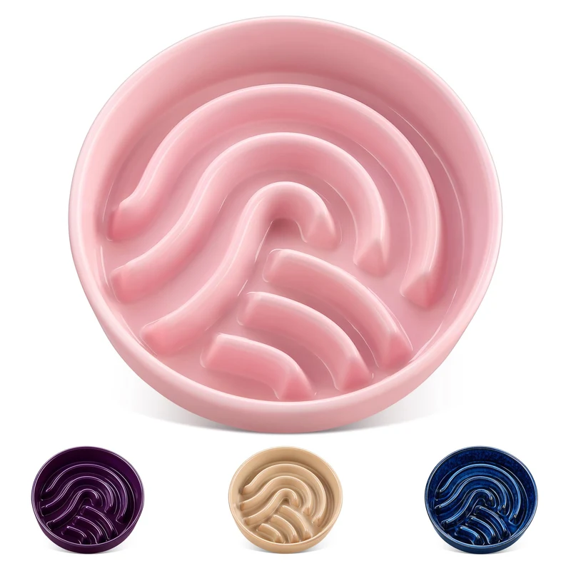 Vancasso Bol Lent en Céramique pour Chien – Rose, 1,5 Tasses, Jeu Alimentaire