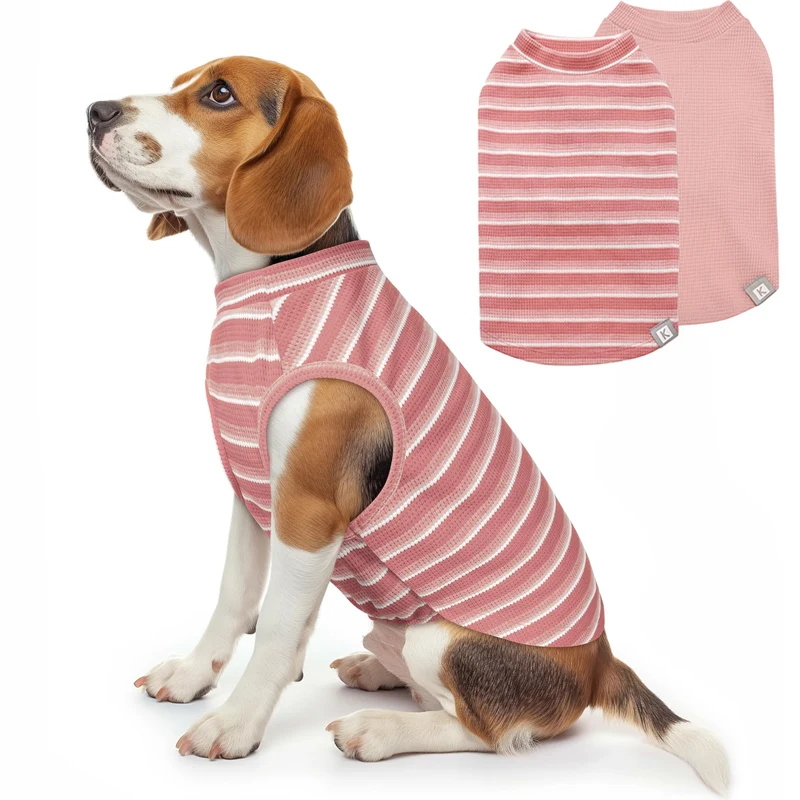 KYEESE 2 Pack Chemises Chien Waffle Sans Manches – Rose et Rayures, Taille XXL