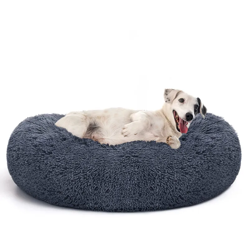 MIXJOY Lit orthopédique rond Donut pour chien et chat – Ultra doux et lavable Gris-Bleu (20''/23''/30'')