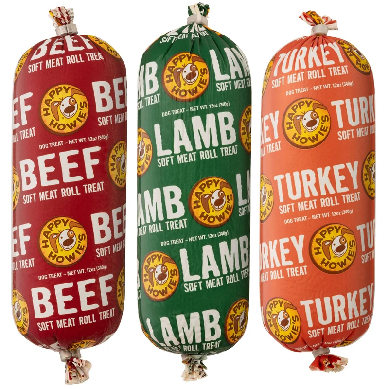 Happy Howie's Rouleau de Viande Mou pour Chiens – Tranches Douces, Ingrédients Naturels, pour Tous les Chiens, Fabriqué aux États-Unis – Boeuf, Agneau, Dinde, 340 g (Lot de 3)