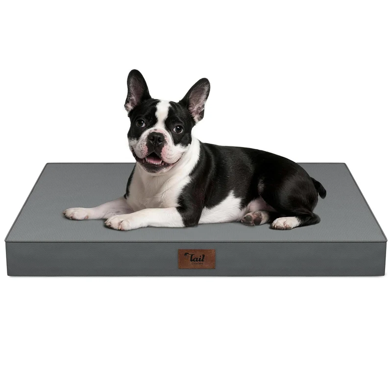 Tail Stories – Lit d’extérieur pour petits chiens et chats, couchage orthopédique imperméable, housse amovible lavable, gris