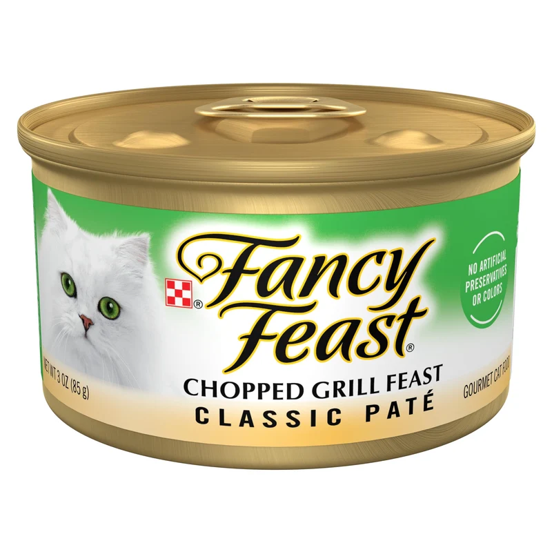 Fancy Feast Grill Feast Pâté – Nourriture humide pour chat adulte, Boîtes de 3 oz, Lot de 24