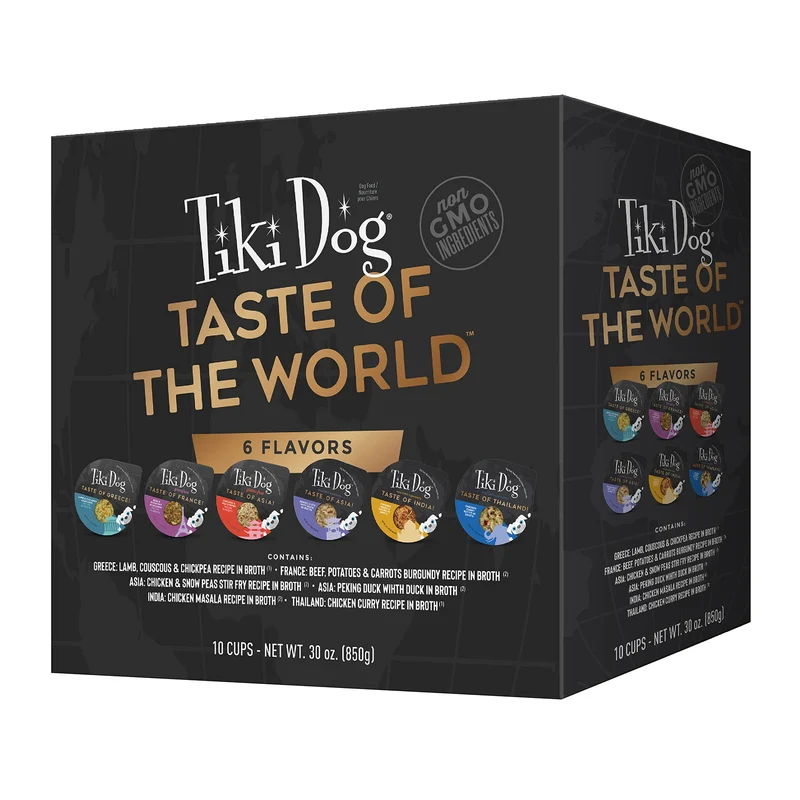 Tiki Dog Taste of The World – Pack Découverte Gourmet en Bouillon, Saveurs Internationales, 3 oz, 10 Coupes