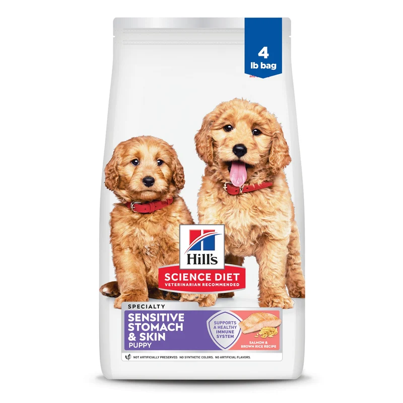 Hill's Science Diet Chiot Estomac Sensible & Peau — Saumon & Riz Brun, Croquettes 4 lb