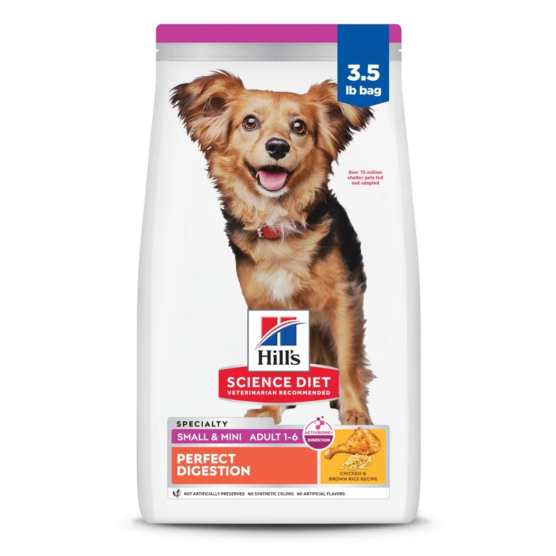 Hill's Science Diet Adulte 1-6 – Digestion Parfaite, Petits & Mini Chiens, Poulet & Riz Brun, Sac 3,5 lb