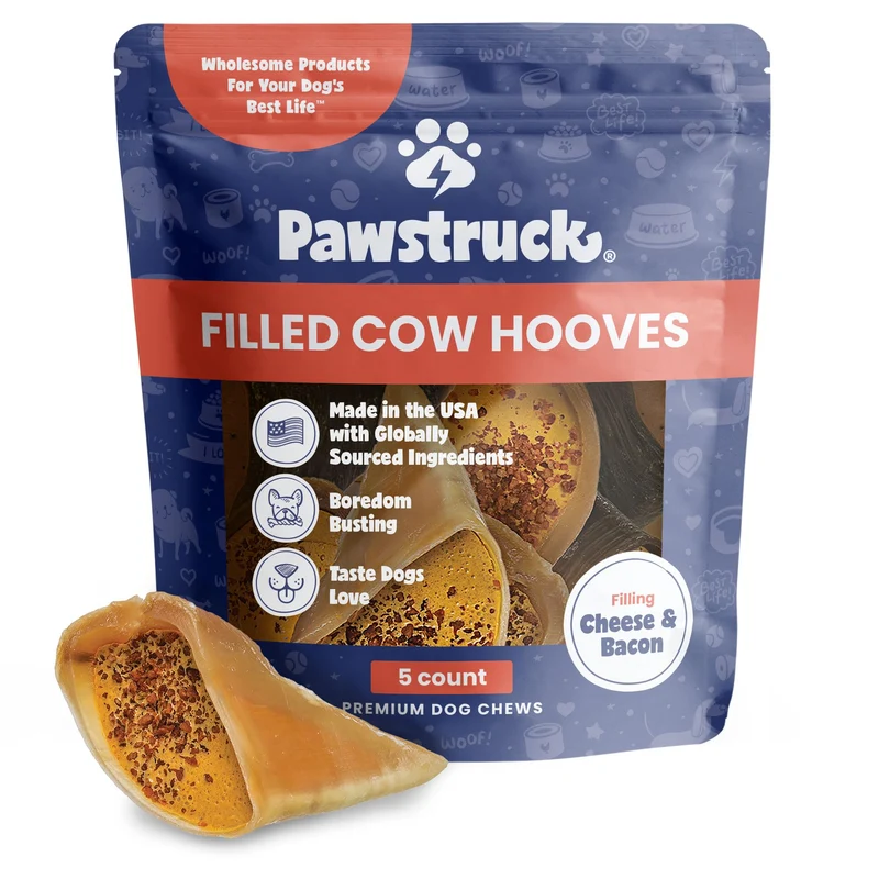 Pawstruck Sabots de Boeuf Remplis Fromage et Bacon – Friandises Dentaires Durables pour Chiens – Fabriqué aux États‑Unis