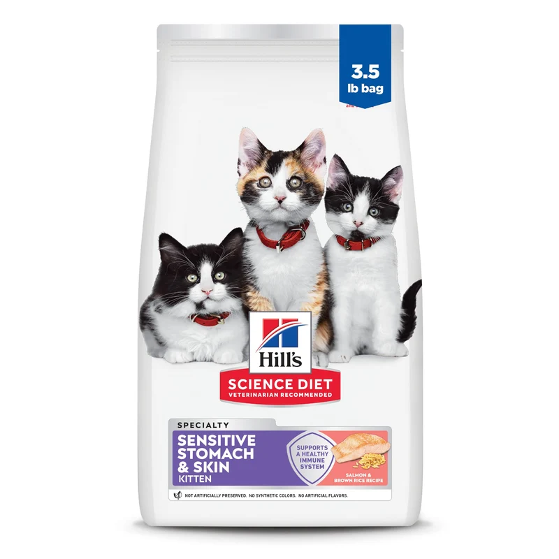 Hill's Science Diet Chaton Estomac Sensible – Saumon & Riz Brun, Peau et Pelage, 3,5 lb
