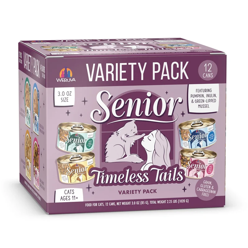 Weruva Nourriture humide pour chats seniors – Timeless Tails, Variété, boîtes 3oz, pack de 12