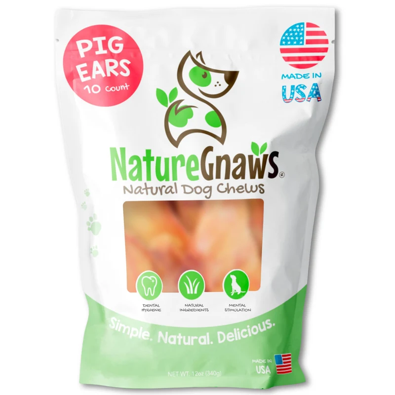 Nature Gnaws USA Oreilles de Porc pour Chiens (10 Unités) – Mastication Durable et Naturelle – Sans cuir brut