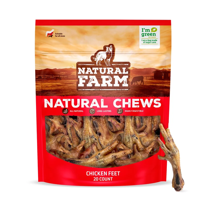 Natural Farm – Pieds de poulet sans ongles pour chien (20 pièces), 100% plein air