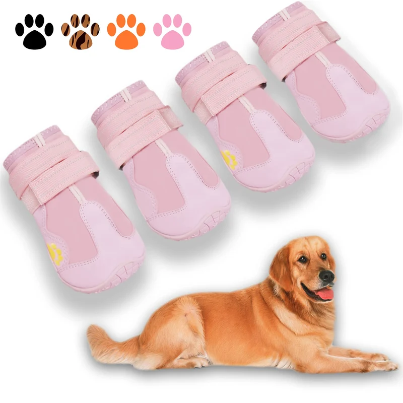 XSY&G Bottes pour chien — Imperméables, semelles antidérapantes, lanières réfléchissantes, rose, Taille 6 — Lot de 4