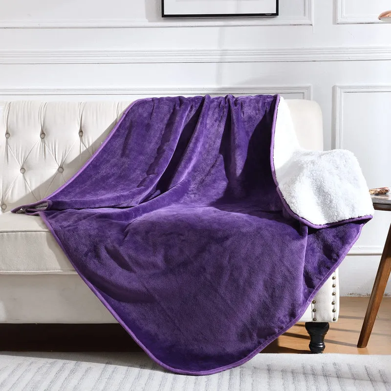Yaning Couverture Étanche pour Lit et Canapé – Sherpa Réversible, Violet Foncé 50x60 po