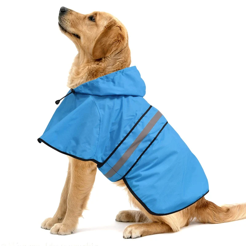 Ezierfy Manteau de pluie pour chien avec capuche – Léger, ajustable et réfléchissant (Bleu, Large)