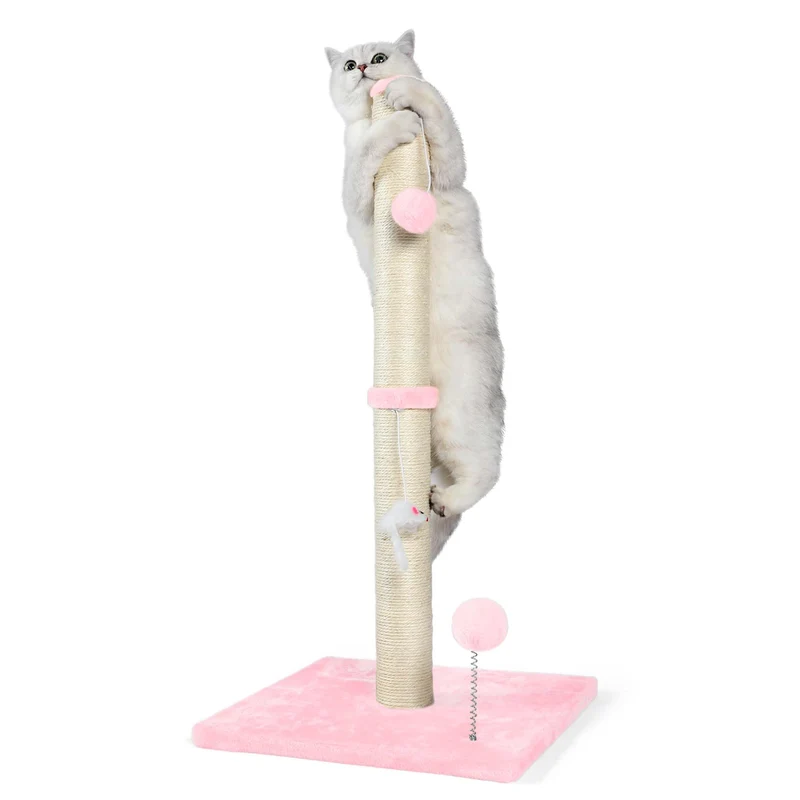 ANWA Colonne de Griffage 32 pouces pour Chats d’Intérieur – 3-en-1 avec Jouets en Peluche (Rose)
