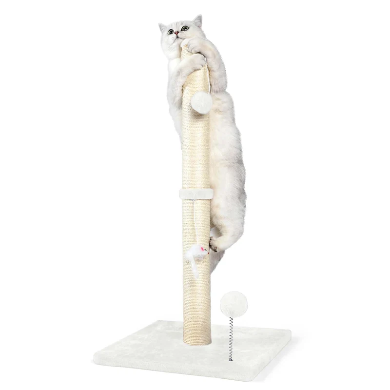 ANWA Griffoir Haute de 32 pouces pour Chats d’Intérieur – 3-en-1 avec Jouets Plush, Base Renforcée, Crème