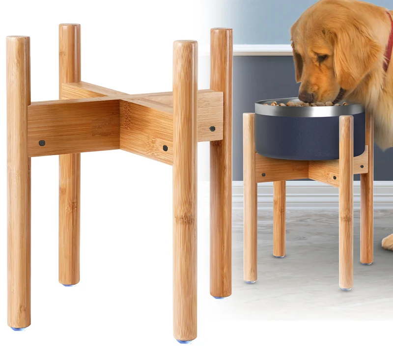 Support de gamelle pour chien ZPirates – Bambou durable, réglable 12 po