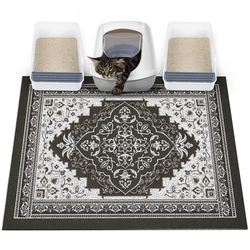 Glittme Tapis Litière Chat XL 102x76 cm – Antidérapant, Lavable et Facile à Nettoyer
