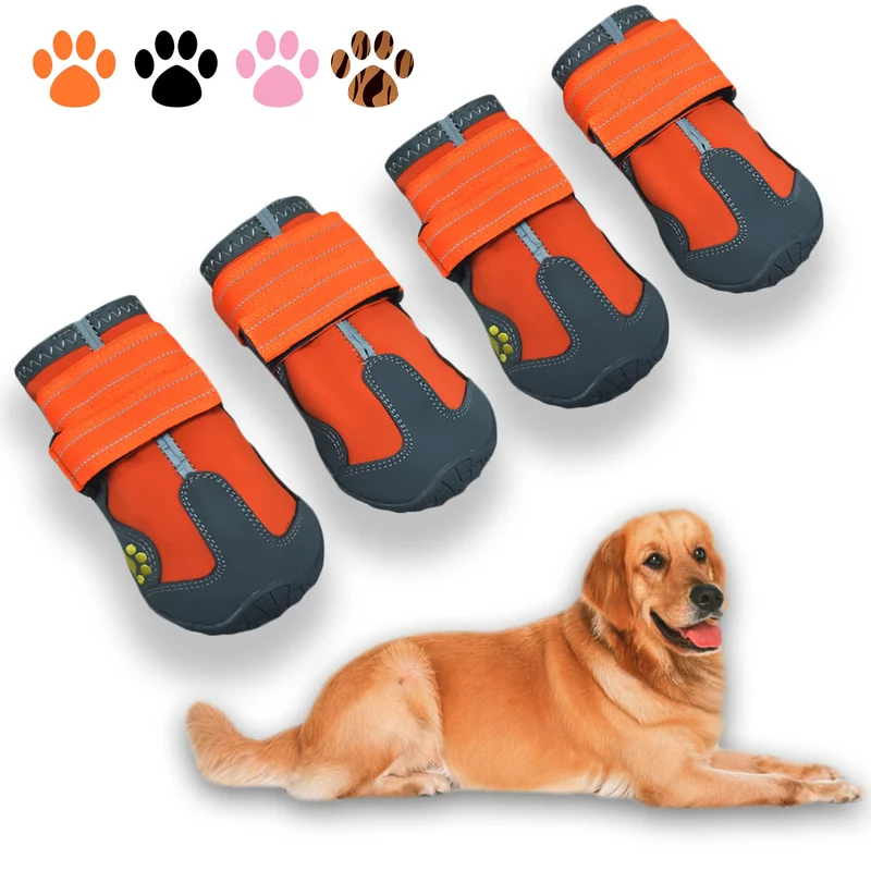 XSY&G Bottes pour chien imperméables – 4 pièces, semelle antidérapante et bandes réfléchissantes – Orange, Taille 1