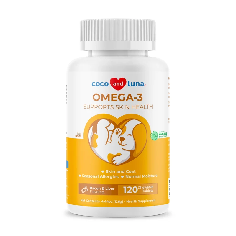 Coco et Luna Omega3 pour Chiens – 120 Gommes à Croquer | Oméga 3, 6 et 9, Vitamine E