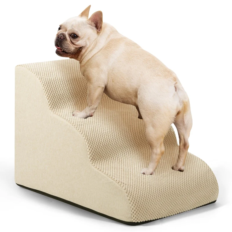 Aodisman Rampe et Escaliers pour Petits Chiens et Chats – 3 à 5 Marches, Antidérapants, Beige