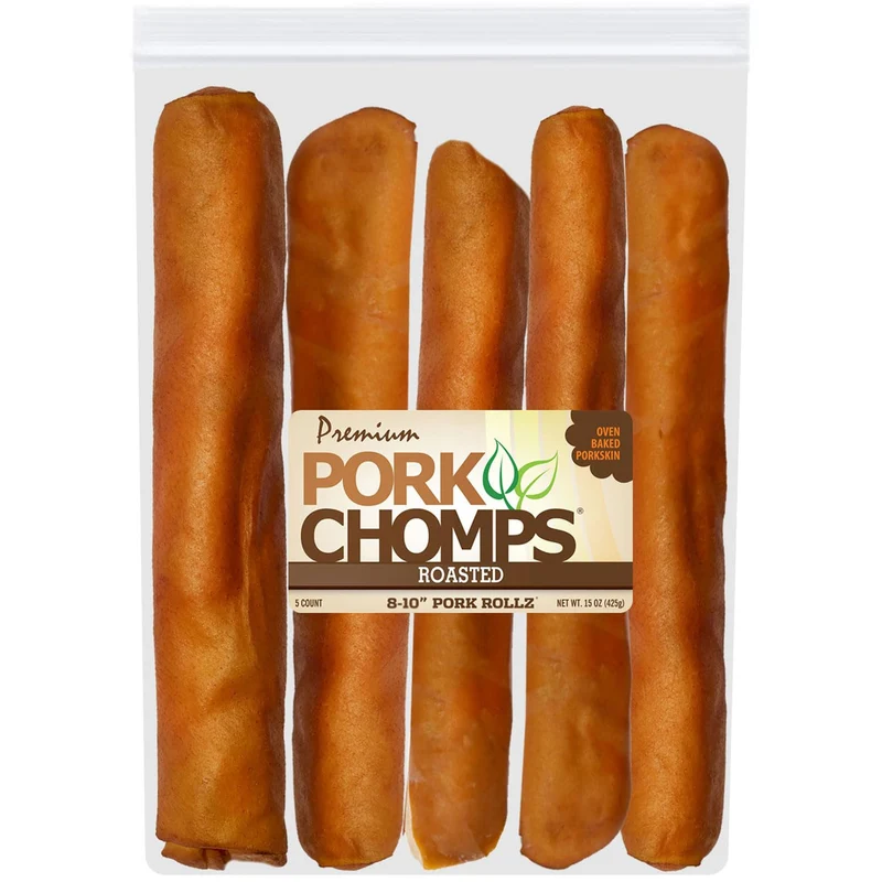Pork Chomps Rouleau de Peau de Porc Rôti – 8 pouces, 5 pièces – Sans cuir traditionnel