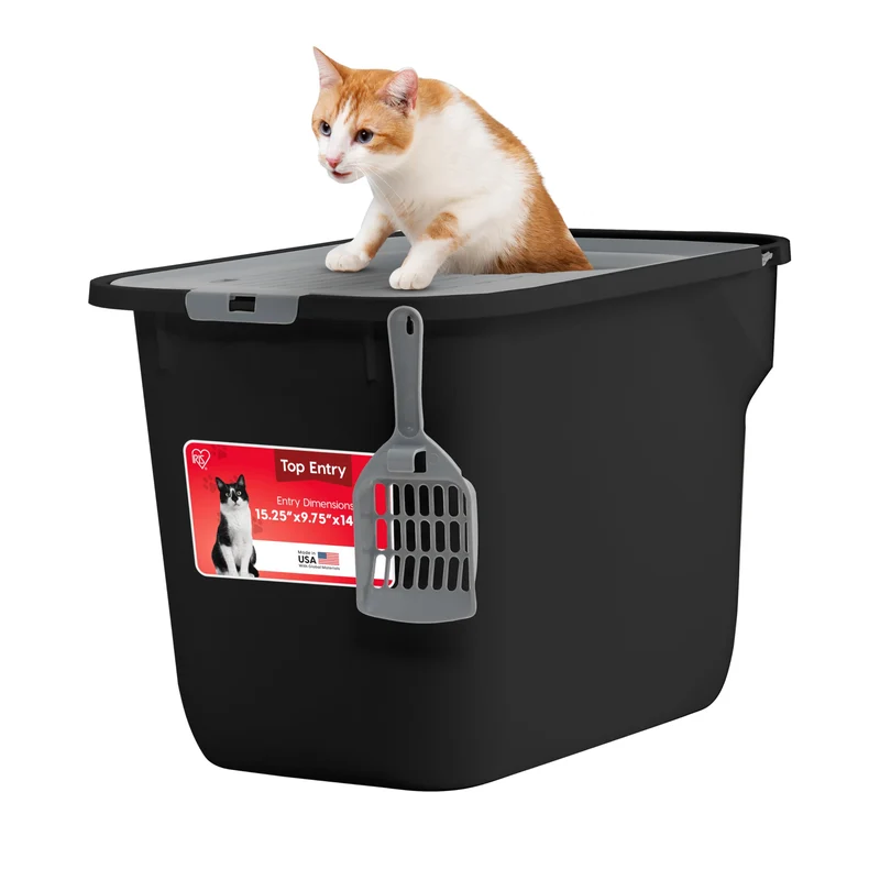 IRIS USA Litière pour chat à entrée supérieure avec couvercle et pelle – Bac fermé