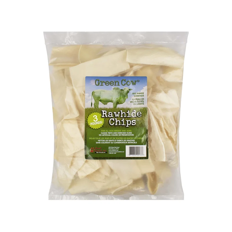 GreenCow Rawhide Chips – Sac de 3 livres, Os durables pour grands chiens agressifs
