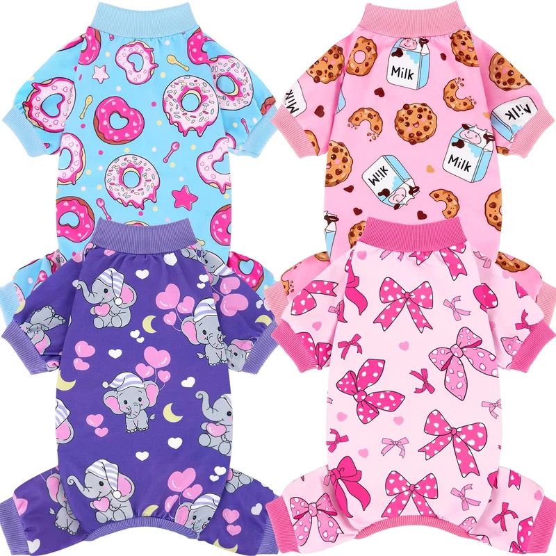 XPUDAC – Ensemble de 4 Pyjamas Doux et Elastiques pour Chiens et Chats (Tailles Petites/Moyennes, 153‑M)